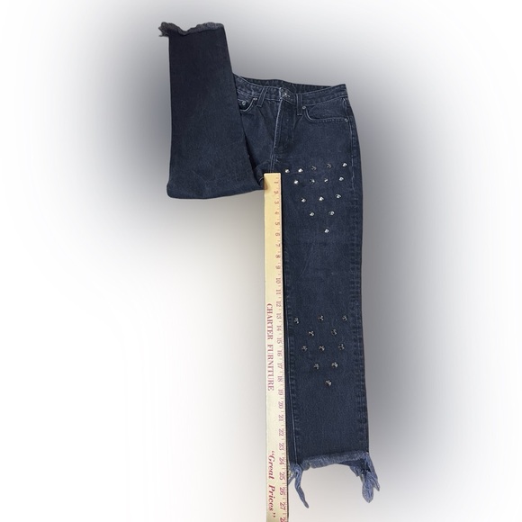 Carmar Emilia Sturgis Black Distressed Spike Studded Fray Hem Jeans size 23 - Picture 4 of 11